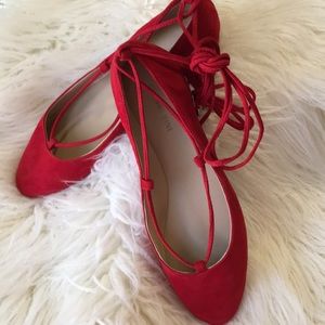 Red Lace-Up Flats